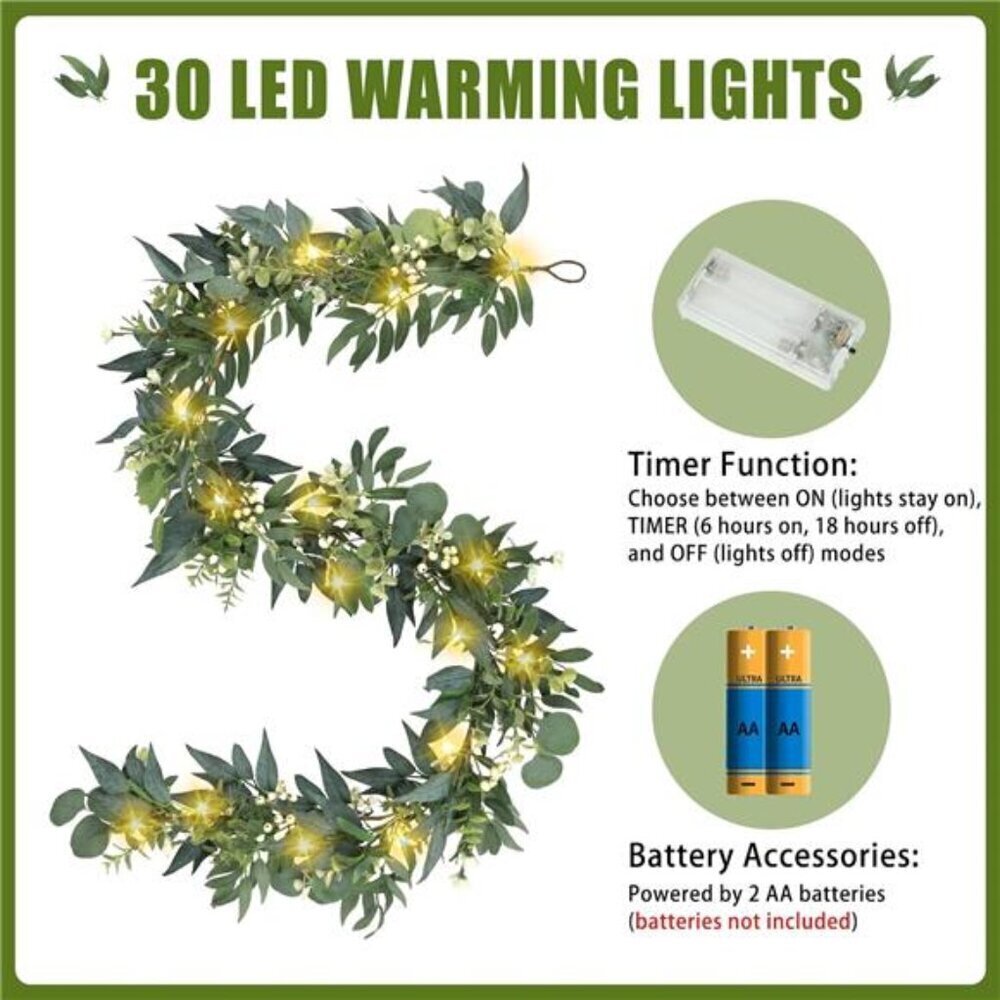 Greenery Garland with LED Lights 6 Ft Eucalyptus